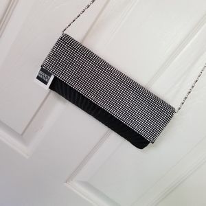 NWT Bijoux Nouveau Rhinestone & Black Evening Clutch W Detachable Shoulder Chain